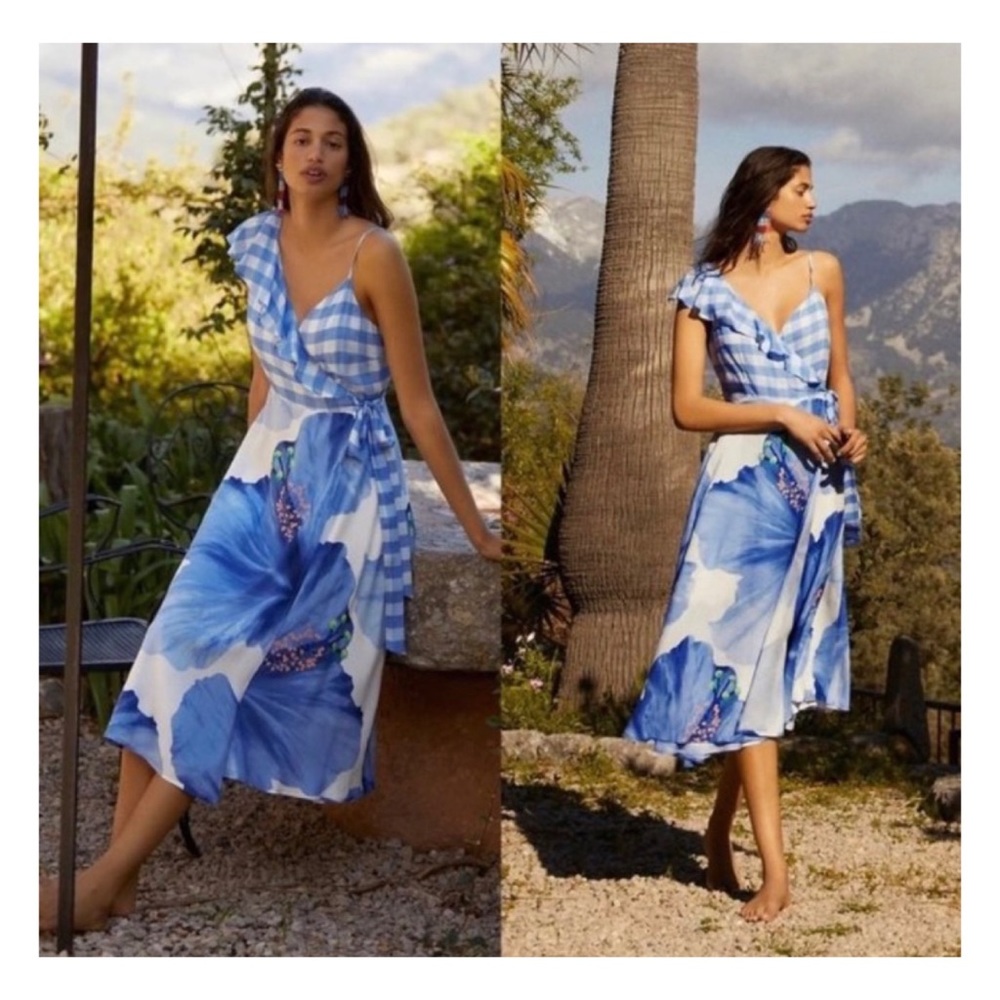 NWT Farm Rio Blue and White Wrap Dress  Size Small